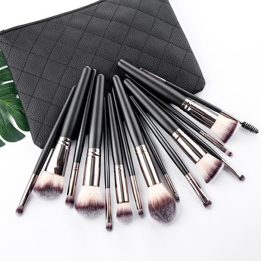 15 Makeup Brushes Set Full Set Matte Black
